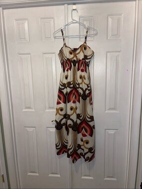 Speed Control Cream Maxi Dress with Brown and Rust Retro Print
